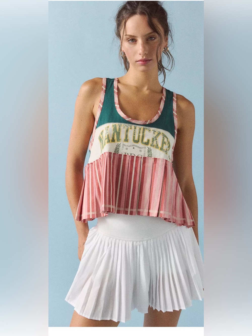 BDG Ace Spliced Graphic Pleated Peplum Tank Top